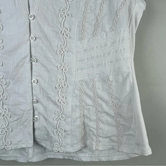 Soft Surroundings Shirt White Cotton Stretch Cottagecore Prairie Boho Large - Picture 5 of 8